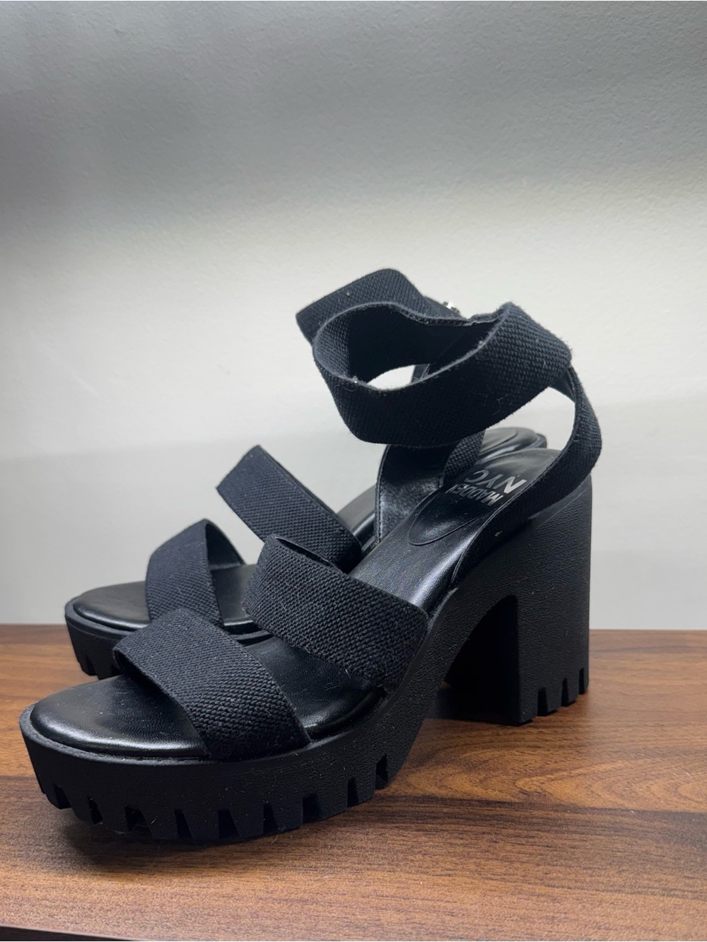 Women's Black Chunky Platform Sandals with Ankle Straps